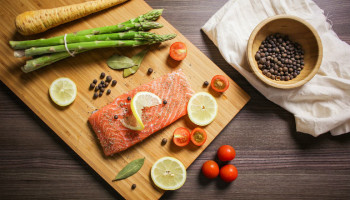 Crispy Salmon with Pickled Asparagus and Baby Greens