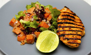 A quinoa-sweet potato salad goes great with grilled chicken.