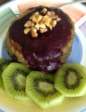 Oatmeal Hemp Pancakes with Blueberry Cacao Syrup