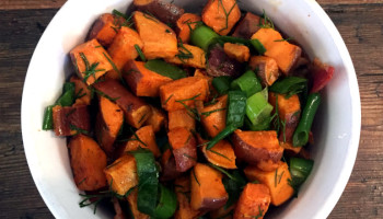 Cold Sweet Potato Salad with Dill, Bacon, and Lime