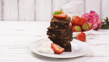Paleo Brownies with Ganache, Whipped Cream, and Fresh Fruit