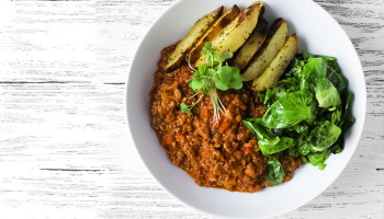 Sloppy Joes with Fingerling Potato Home Fries and Brussels Sprout Petals