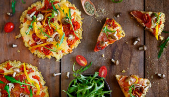 Sweet Potato Pizza Crust, White Sauce, Red Sauce, and Vegan Mozzarella (Oh My!)