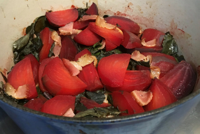 Beets, Beet Greens, and Bacon (or Butter)